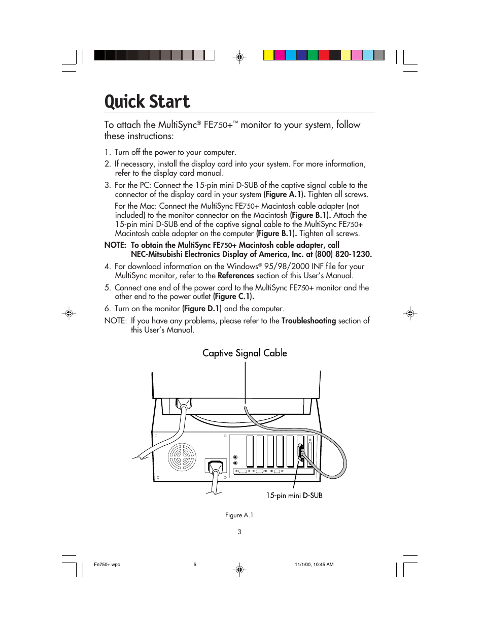 Quick start | NEC FE750 Plus User Manual | Page 5 / 60