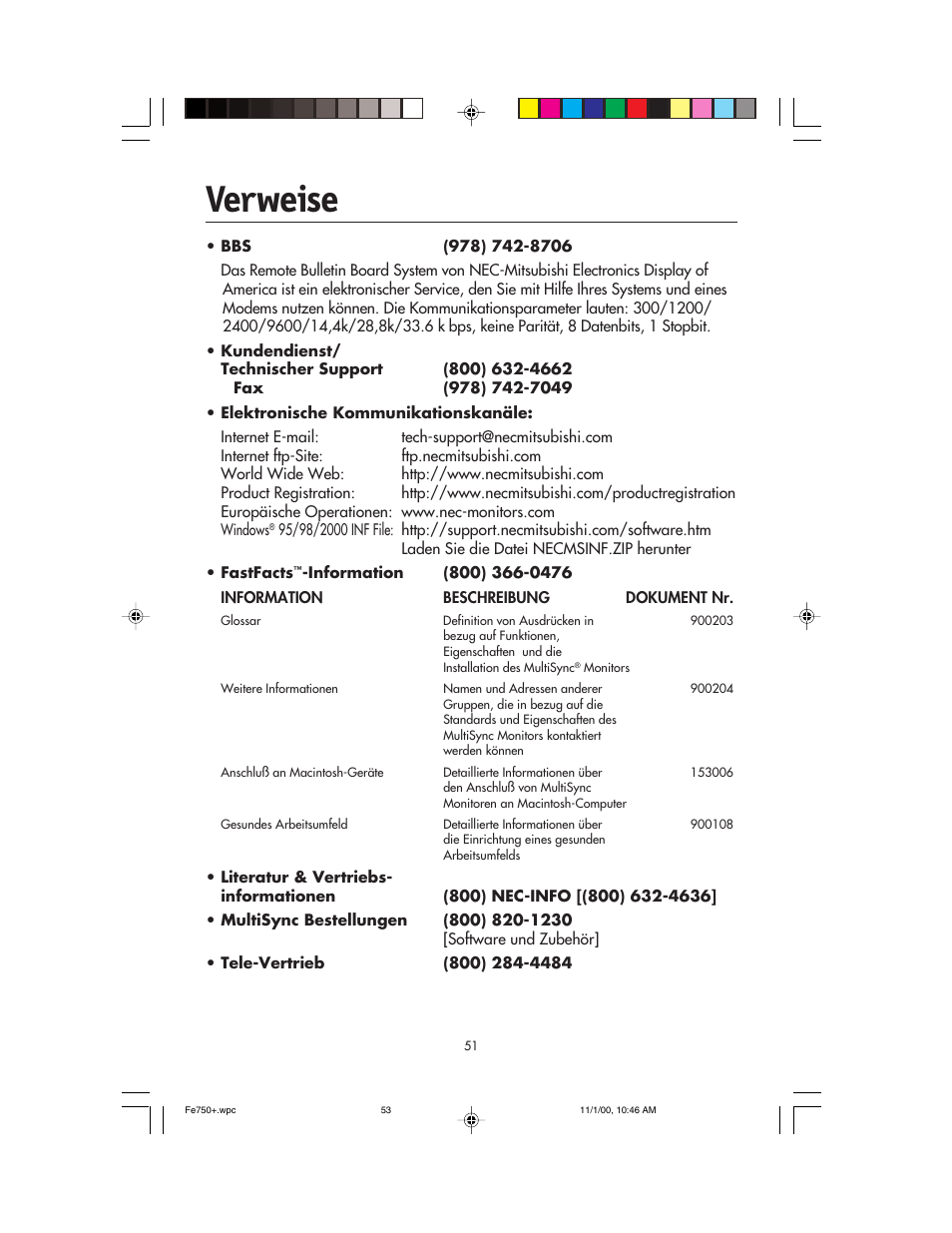 Verweise | NEC FE750 Plus User Manual | Page 53 / 60