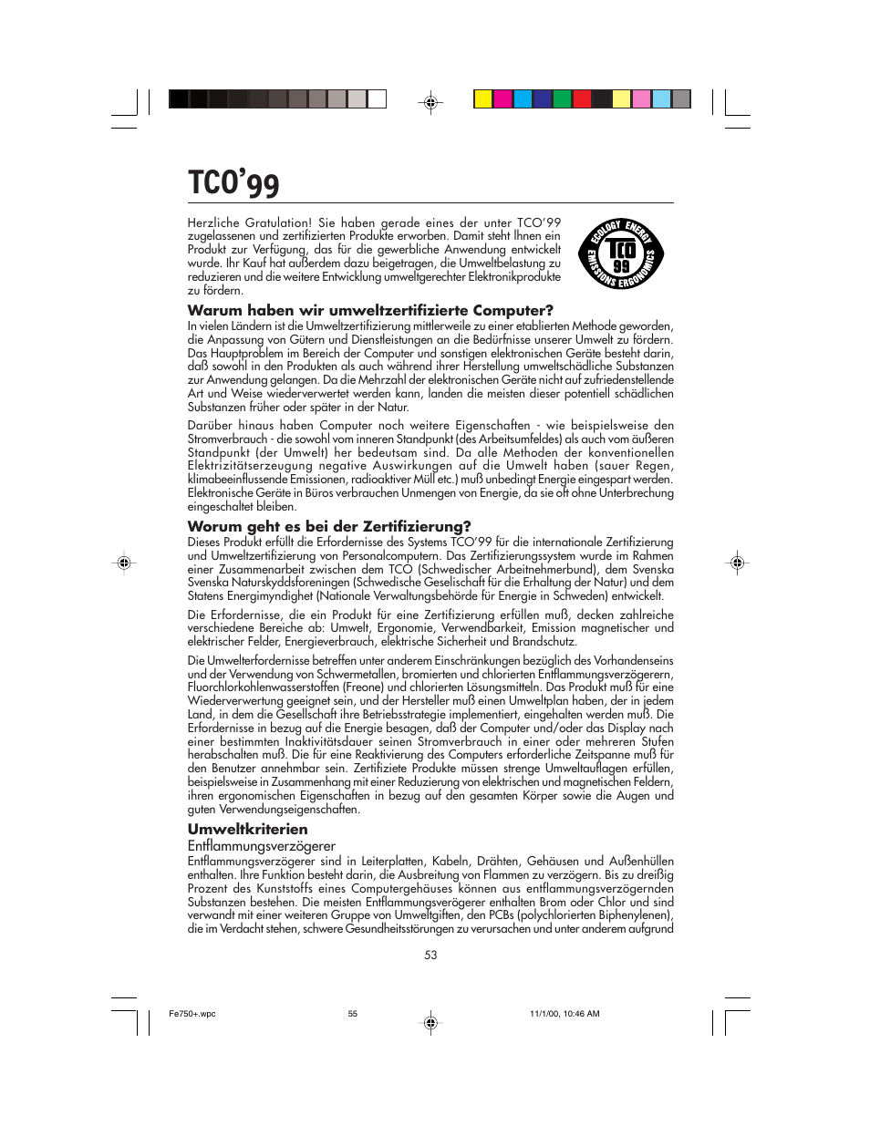 Tco’99 | NEC FE750 Plus User Manual | Page 55 / 60