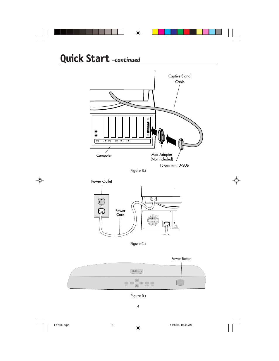 Quick start, Continued | NEC FE750 Plus User Manual | Page 6 / 60