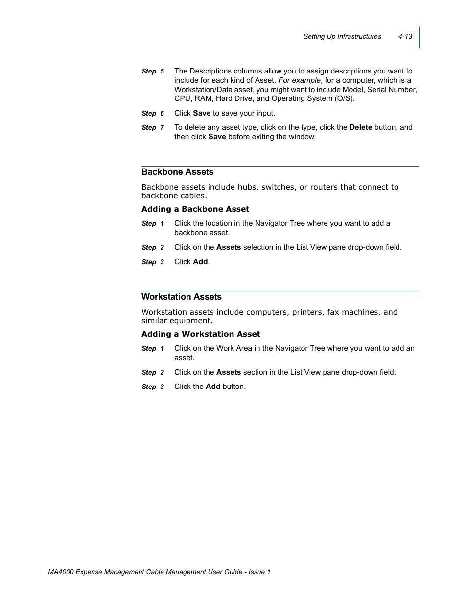 Backbone assets, Workstation assets, Backbone assets -13 workstation assets -13 | Backbone, Assets | NEC MA4000 User Manual | Page 47 / 74