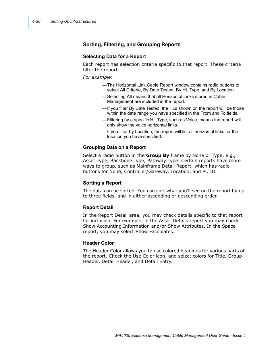 Sorting, filtering, and grouping reports, Sorting, filtering, and grouping reports -30 | NEC MA4000 User Manual | Page 64 / 74