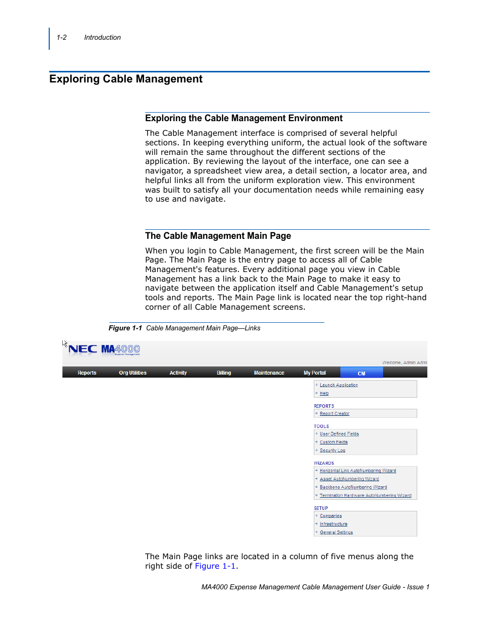 Exploring cable management, Exploring the cable management environment, Exploring cable management -2 | NEC MA4000 User Manual | Page 8 / 74