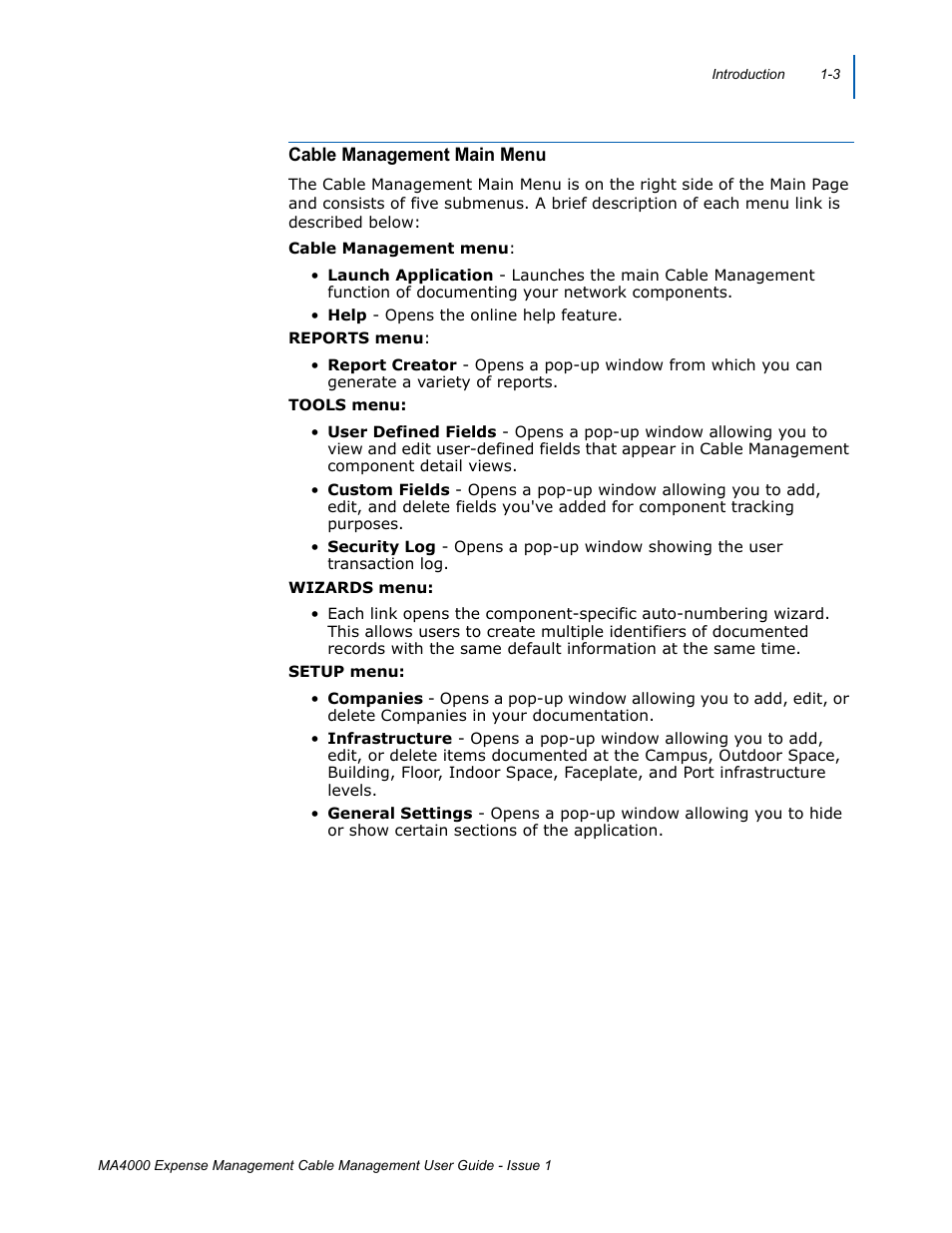 Cable management main menu, Cable management main menu -3 | NEC MA4000 User Manual | Page 9 / 74