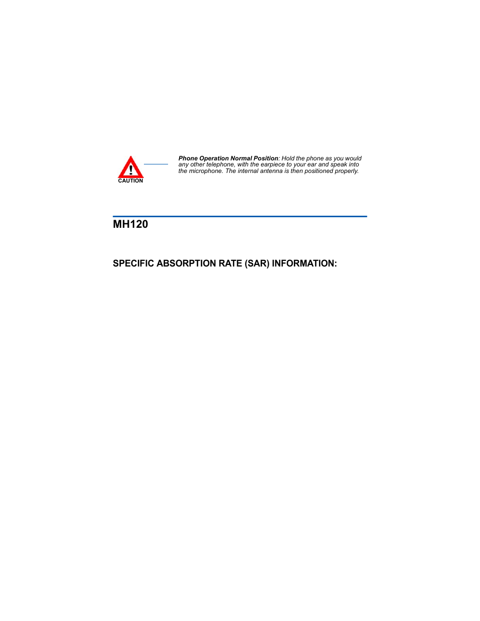 Mh120, Specific absorption rate (sar) information | NEC 110 User Manual | Page 11 / 44