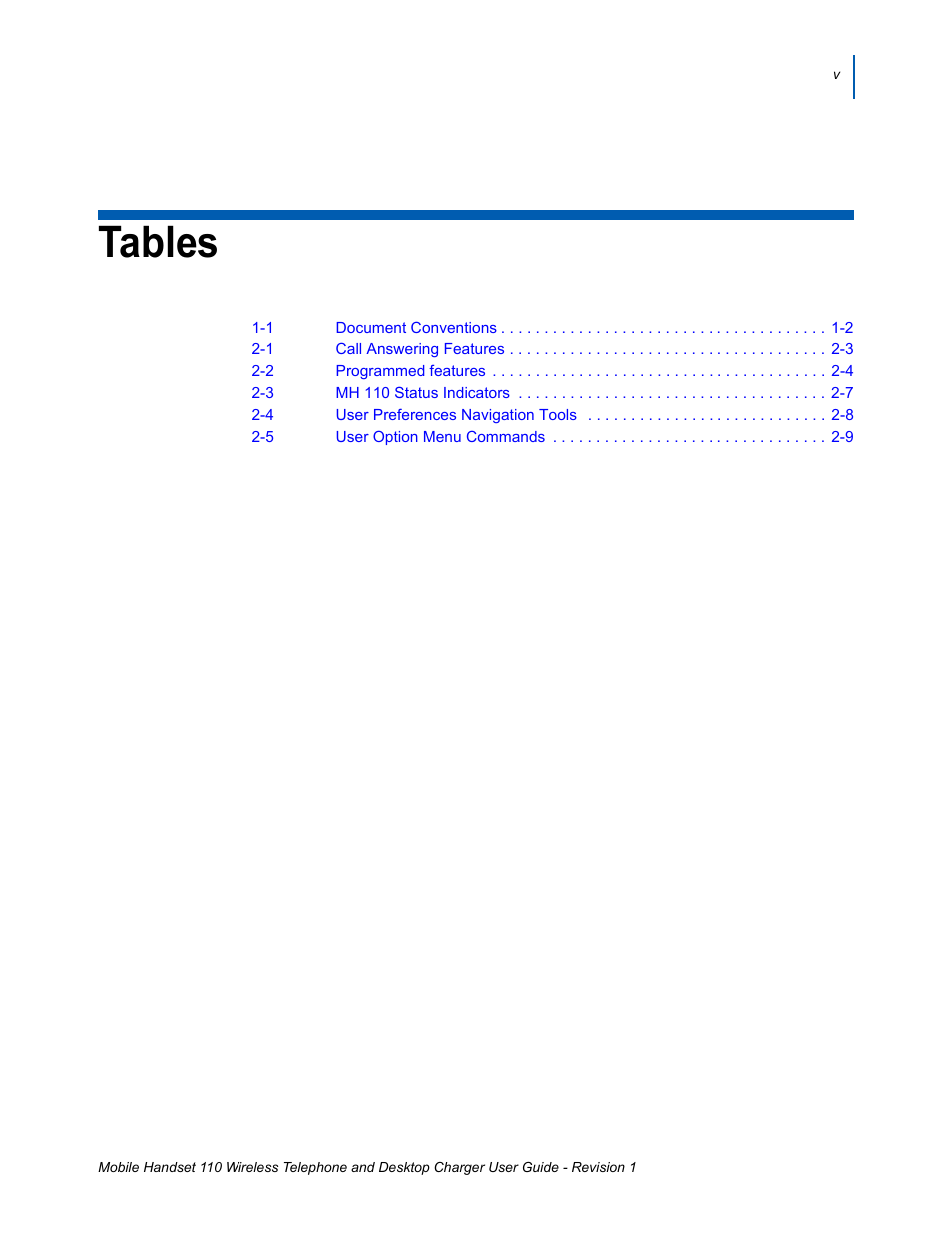 List of tables, Tables | NEC 110 User Manual | Page 19 / 44