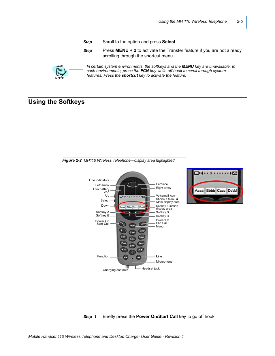 Using the softkeys, Using the softkeys -5 | NEC 110 User Manual | Page 29 / 44