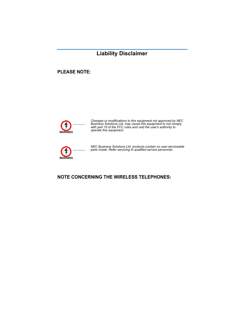 Liability disclaimer | NEC 110 User Manual | Page 3 / 44