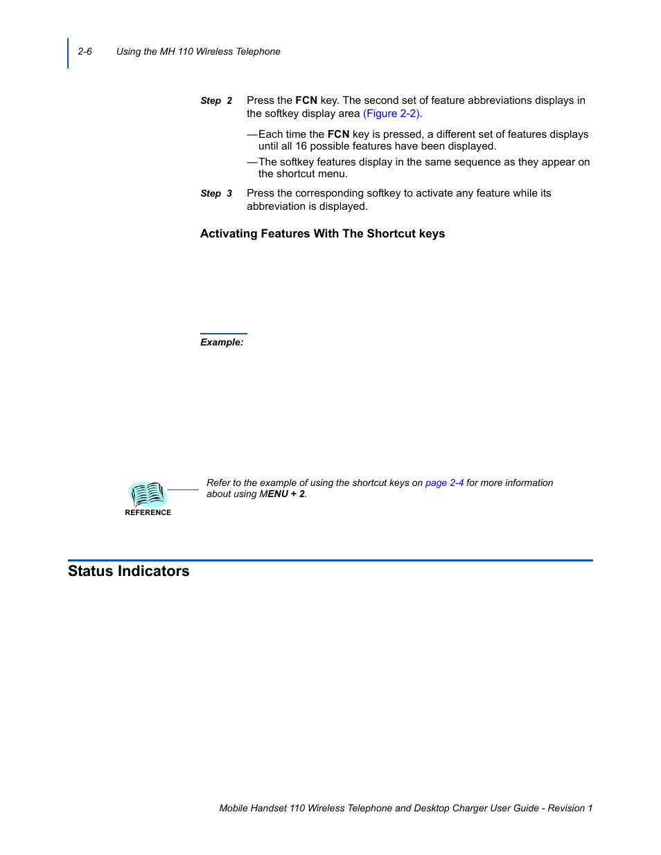 Status indicators, Status indicators -6 | NEC 110 User Manual | Page 30 / 44