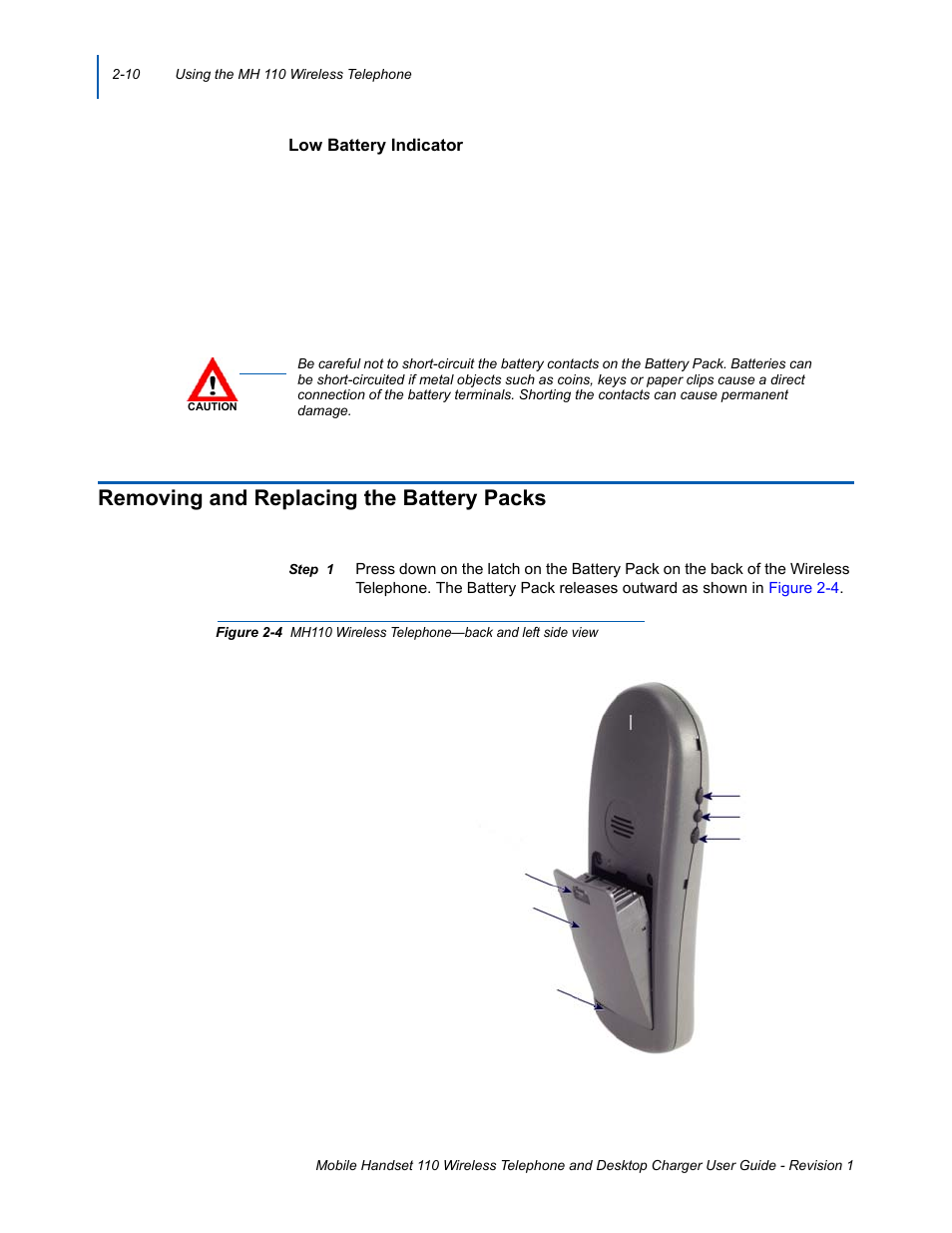 Removing and replacing the battery packs, Removing and replacing the battery packs -10 | NEC 110 User Manual | Page 34 / 44