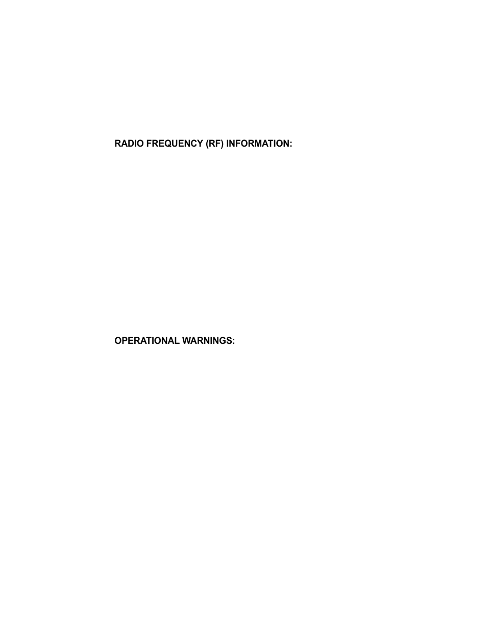 Radio frequency (rf) information, Operational warnings | NEC 110 User Manual | Page 4 / 44