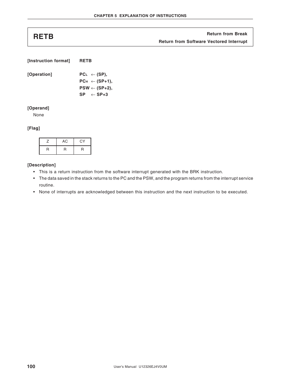 Retb | NEC 78K/0 Series User Manual | Page 100 / 129