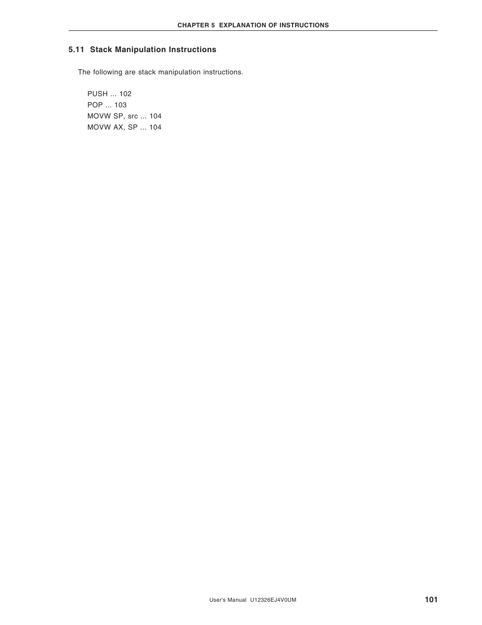 11 stack manipulation instructions | NEC 78K/0 Series User Manual | Page 101 / 129