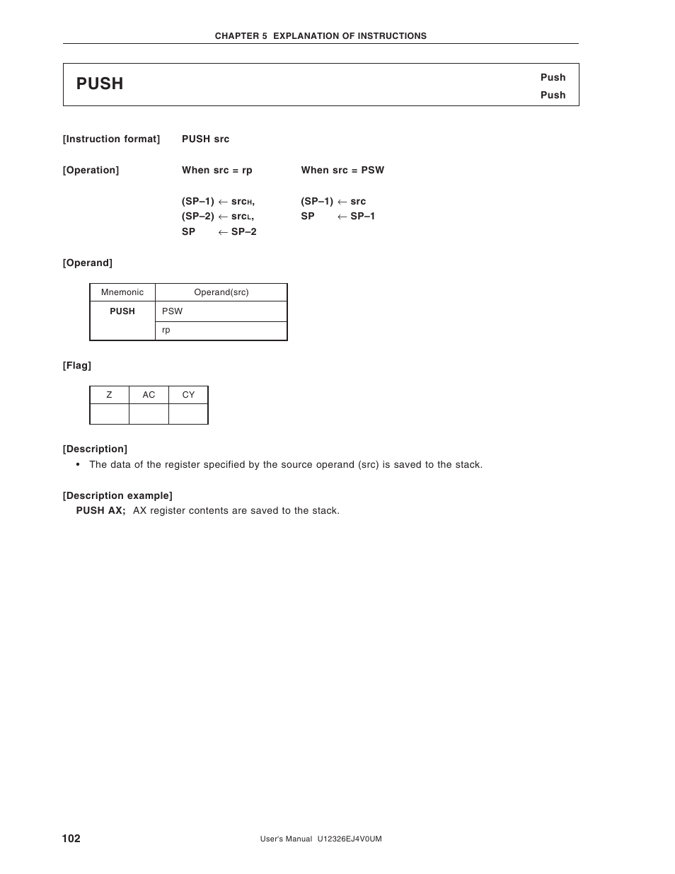 Push | NEC 78K/0 Series User Manual | Page 102 / 129