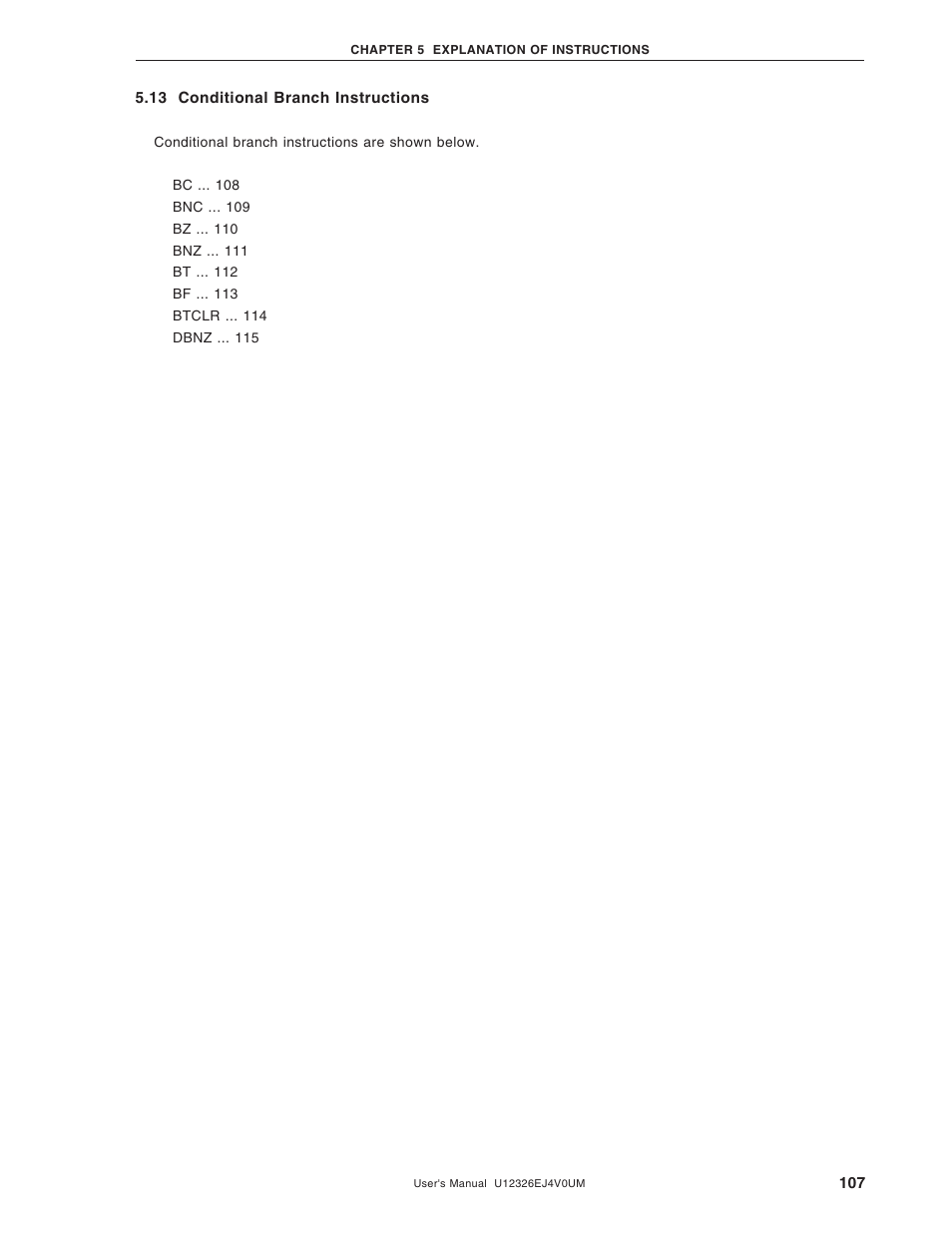 13 conditional branch instructions | NEC 78K/0 Series User Manual | Page 107 / 129