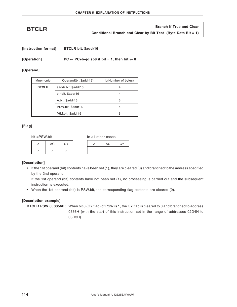 Btclr | NEC 78K/0 Series User Manual | Page 114 / 129