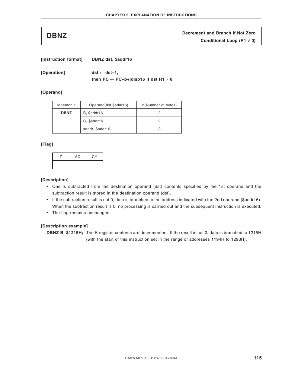 Dbnz | NEC 78K/0 Series User Manual | Page 115 / 129