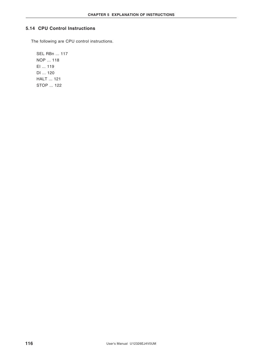 14 cpu control instructions | NEC 78K/0 Series User Manual | Page 116 / 129