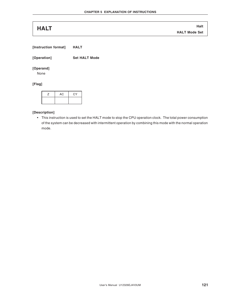 Halt | NEC 78K/0 Series User Manual | Page 121 / 129