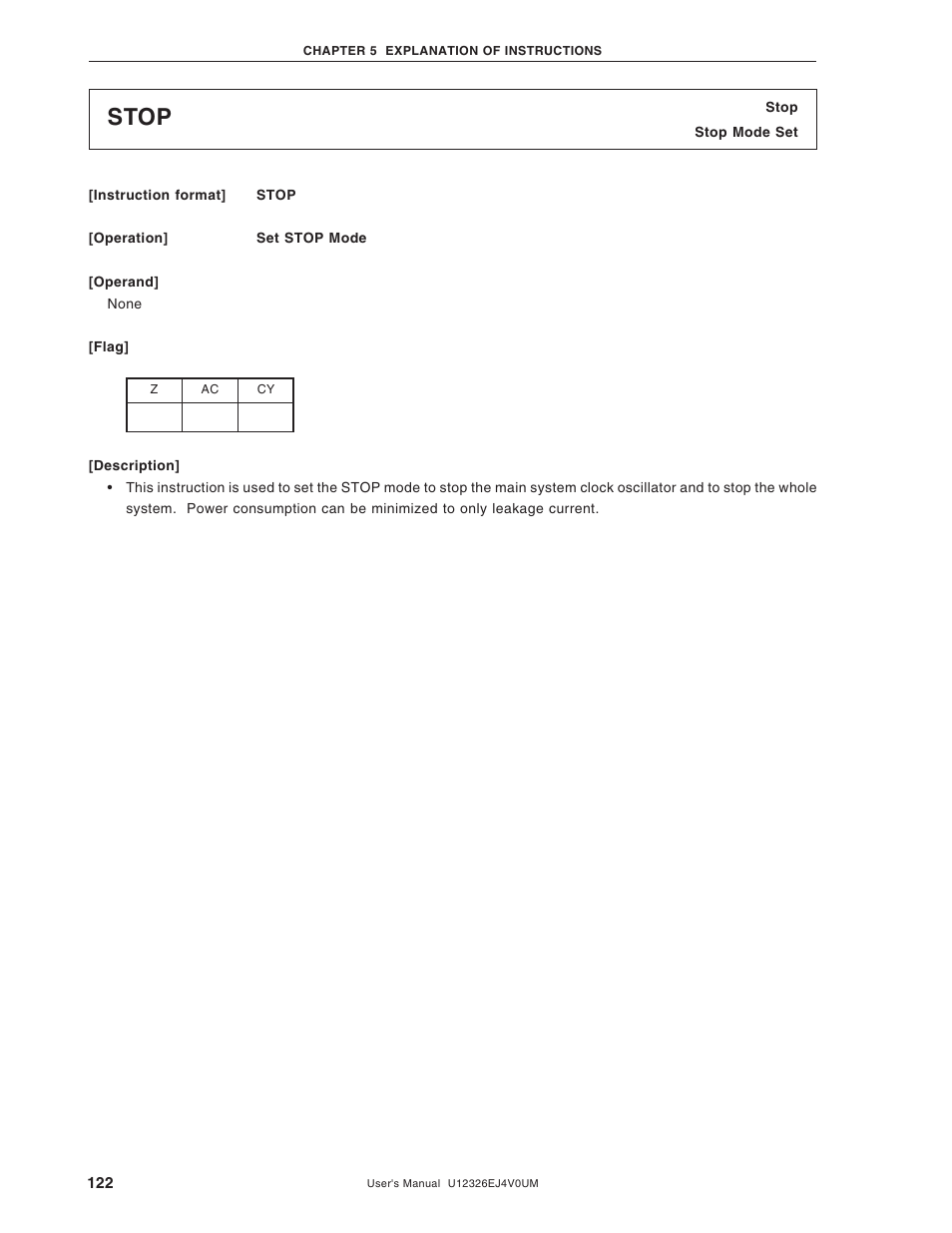 Stop | NEC 78K/0 Series User Manual | Page 122 / 129