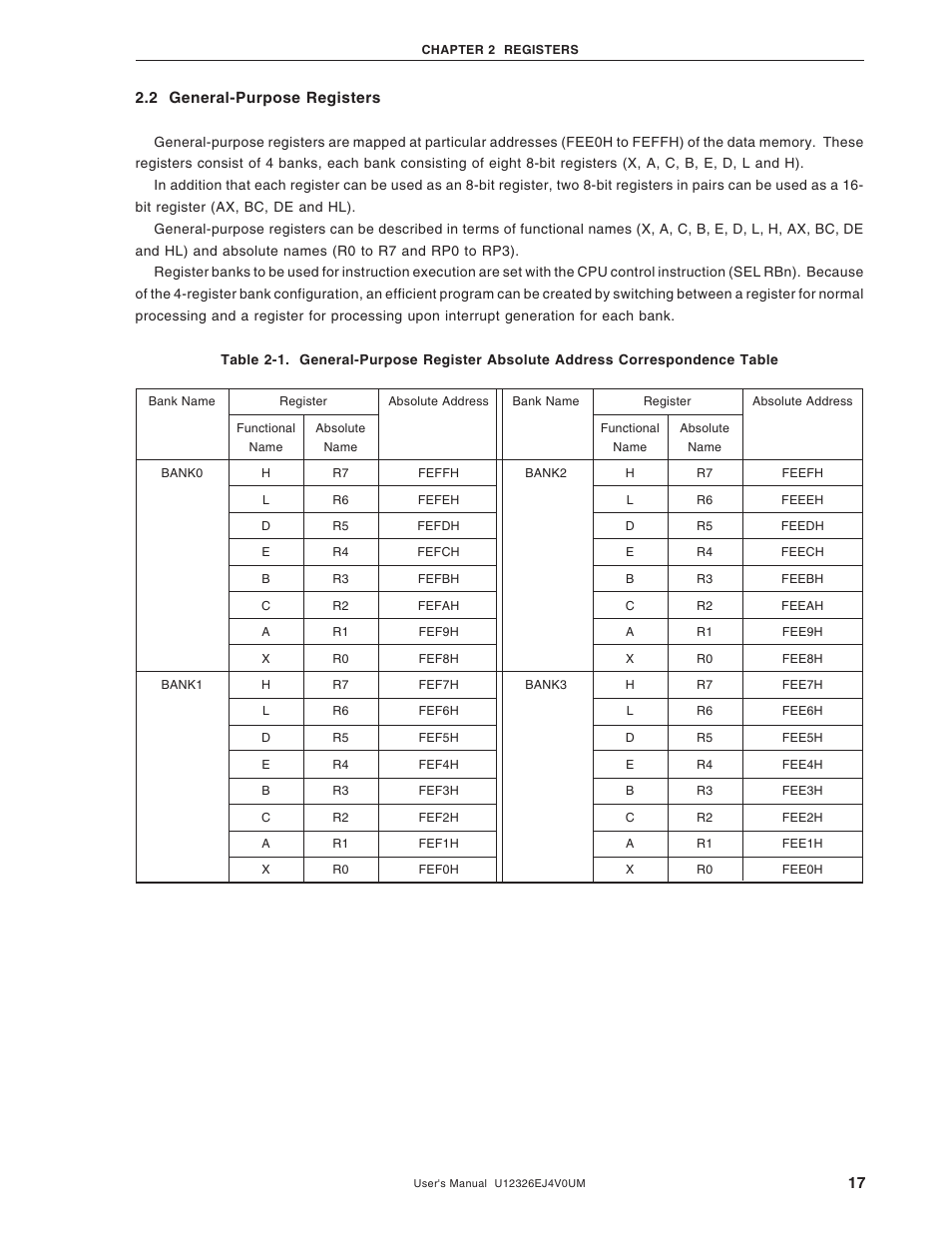 2 general-purpose registers | NEC 78K/0 Series User Manual | Page 17 / 129