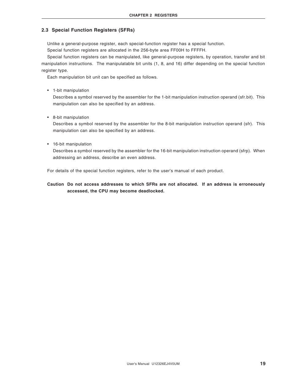 3 special function registers (sfrs) | NEC 78K/0 Series User Manual | Page 19 / 129