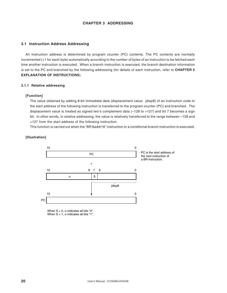 Chapter 3 addressing, 1 instruction address addressing, 1 relative addressing | NEC 78K/0 Series User Manual | Page 20 / 129