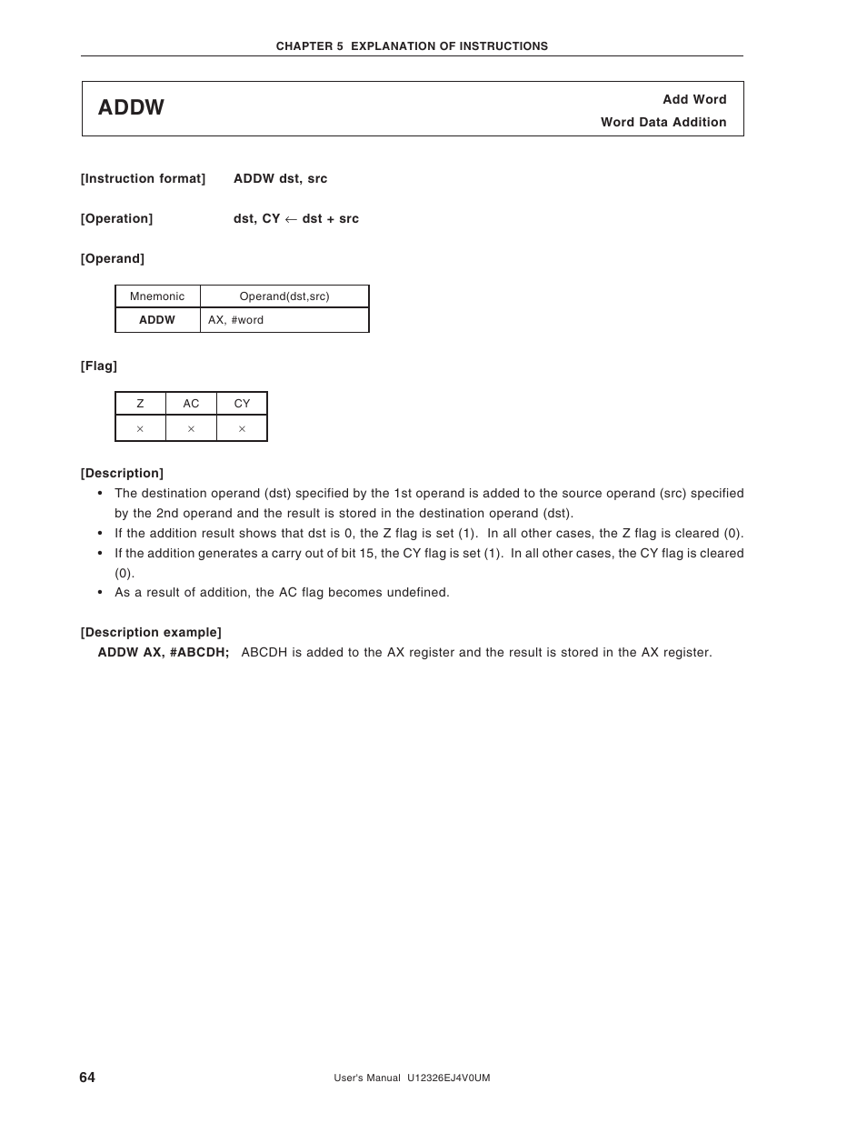 Addw | NEC 78K/0 Series User Manual | Page 64 / 129