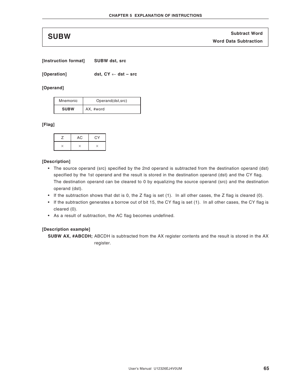 Subw | NEC 78K/0 Series User Manual | Page 65 / 129