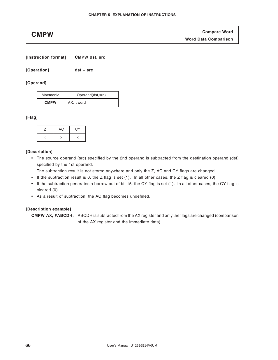 Cmpw | NEC 78K/0 Series User Manual | Page 66 / 129