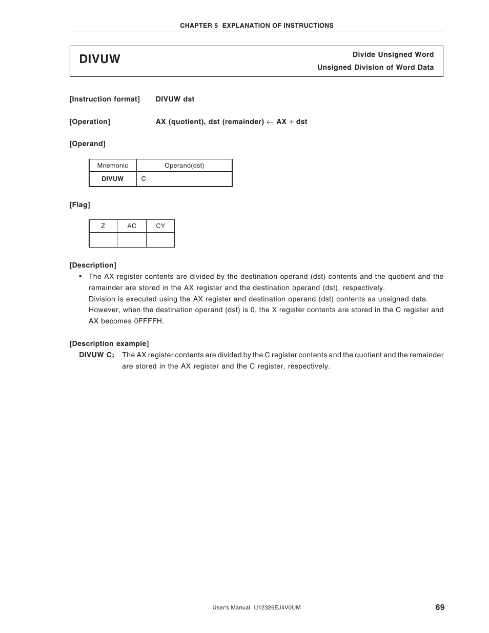 Divuw | NEC 78K/0 Series User Manual | Page 69 / 129