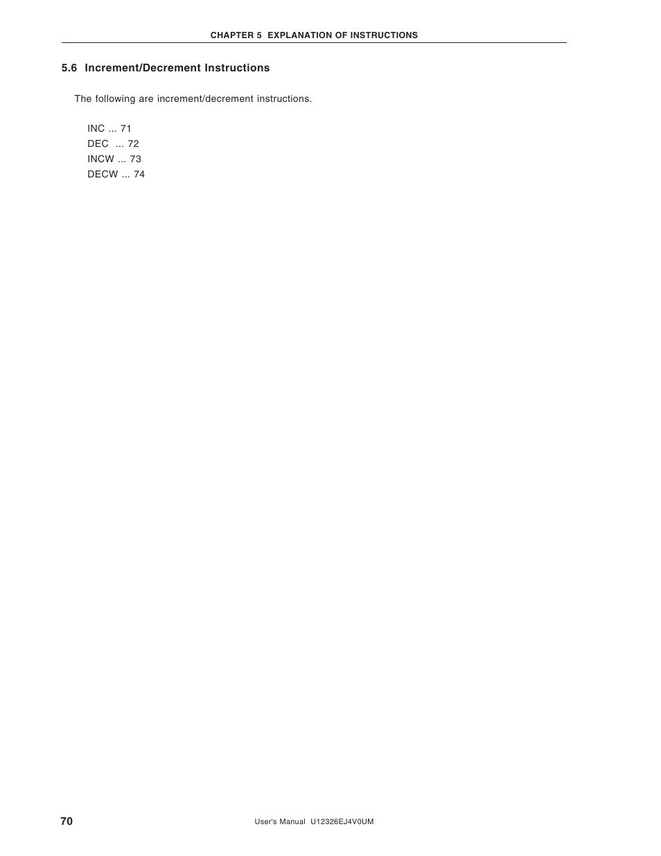 6 increment/decrement instructions | NEC 78K/0 Series User Manual | Page 70 / 129