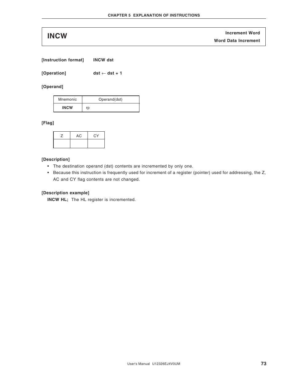 Incw | NEC 78K/0 Series User Manual | Page 73 / 129