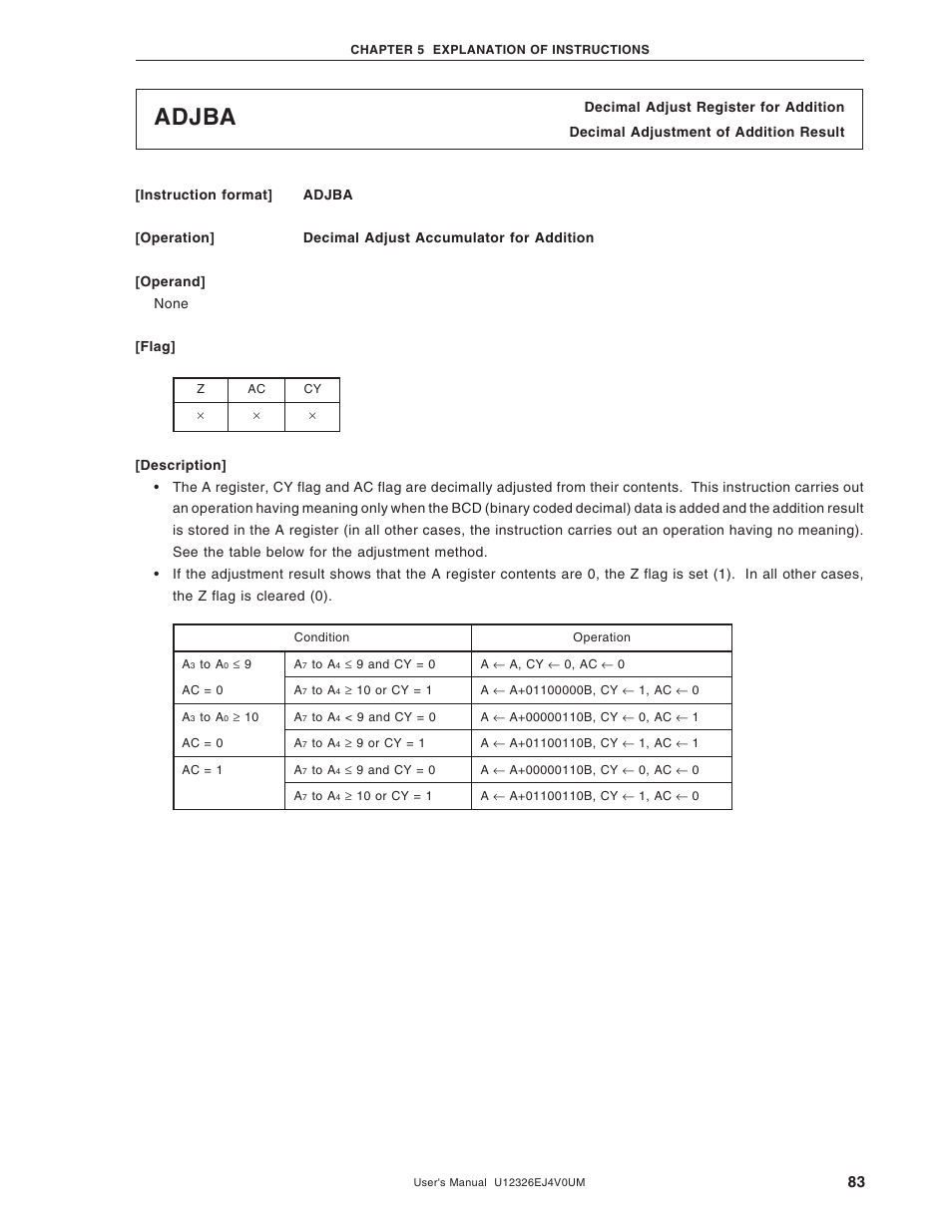 Adjba | NEC 78K/0 Series User Manual | Page 83 / 129