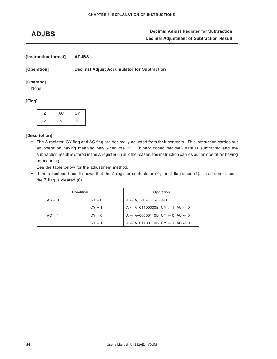 Adjbs | NEC 78K/0 Series User Manual | Page 84 / 129