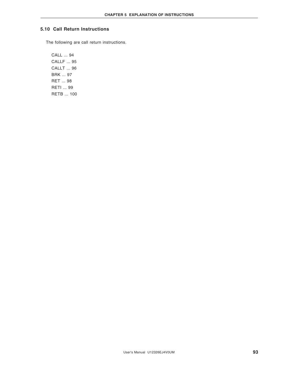 10 call return instructions | NEC 78K/0 Series User Manual | Page 93 / 129