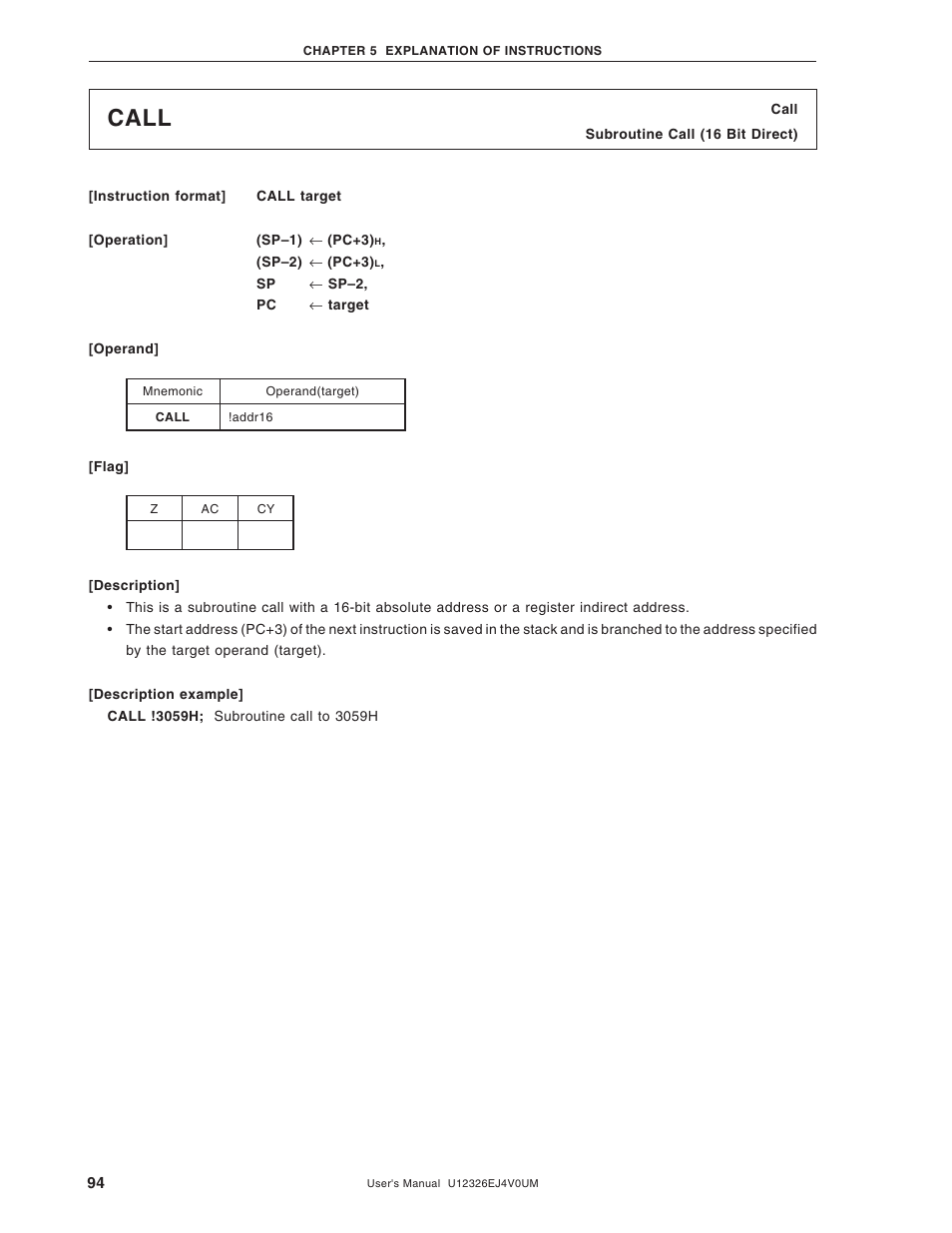 Call | NEC 78K/0 Series User Manual | Page 94 / 129