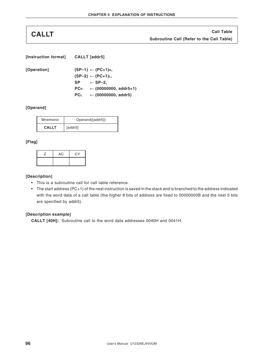 Callt | NEC 78K/0 Series User Manual | Page 96 / 129