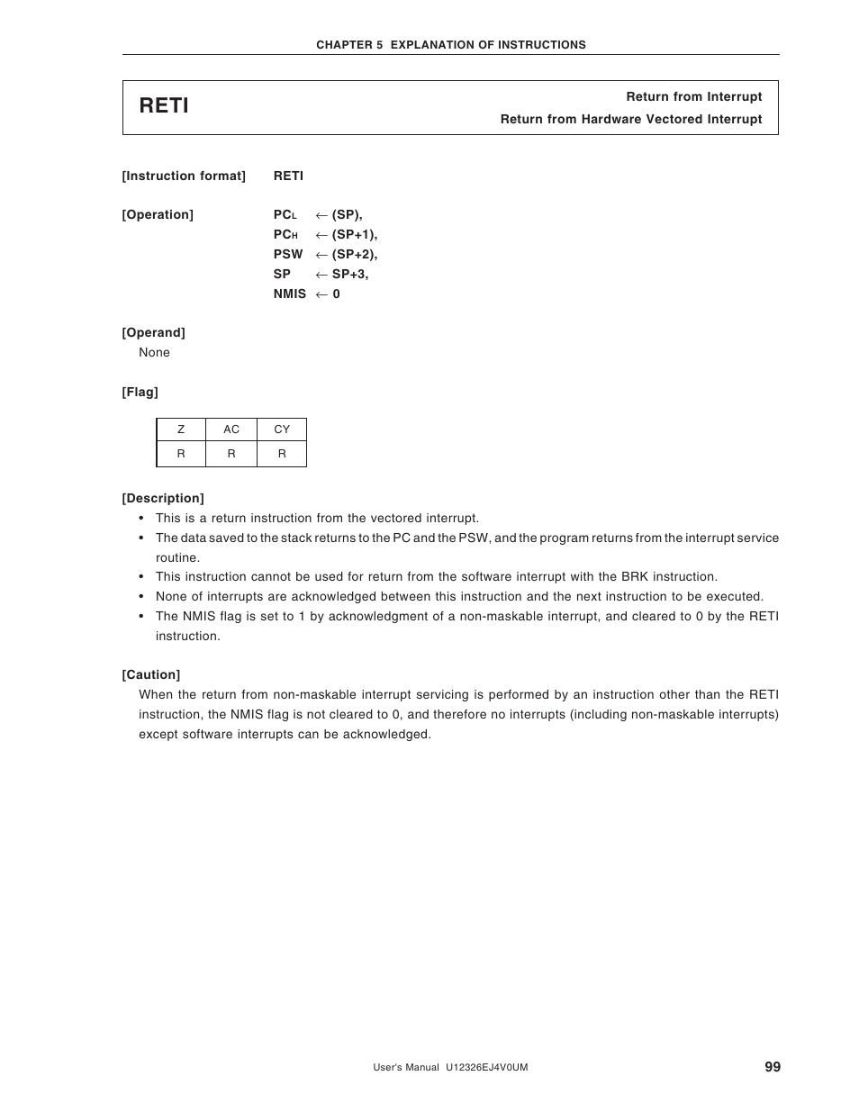 Reti | NEC 78K/0 Series User Manual | Page 99 / 129