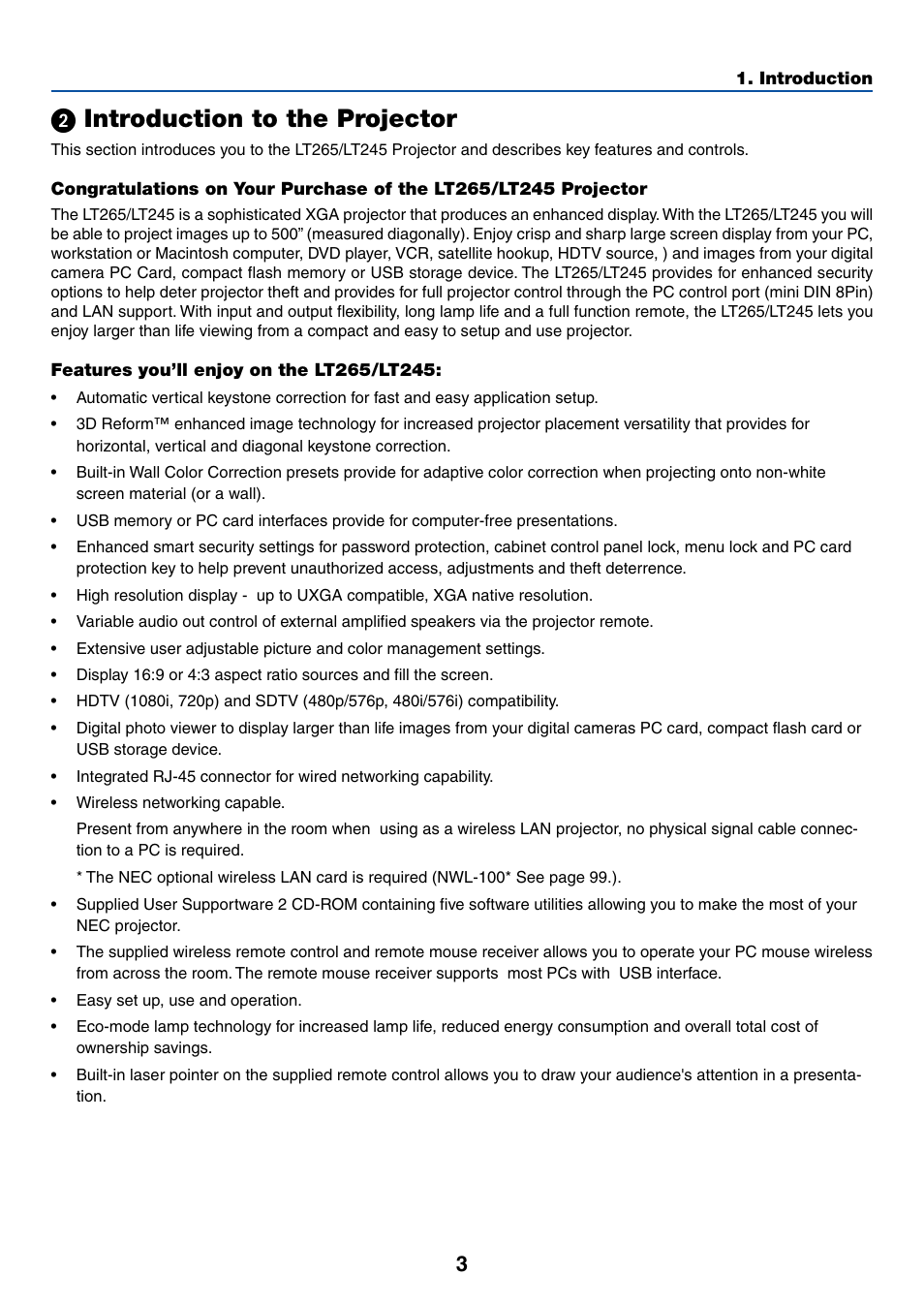 2) introduction to the projector, ᕢ introduction to the projector | NEC LT245 User Manual | Page 10 / 145