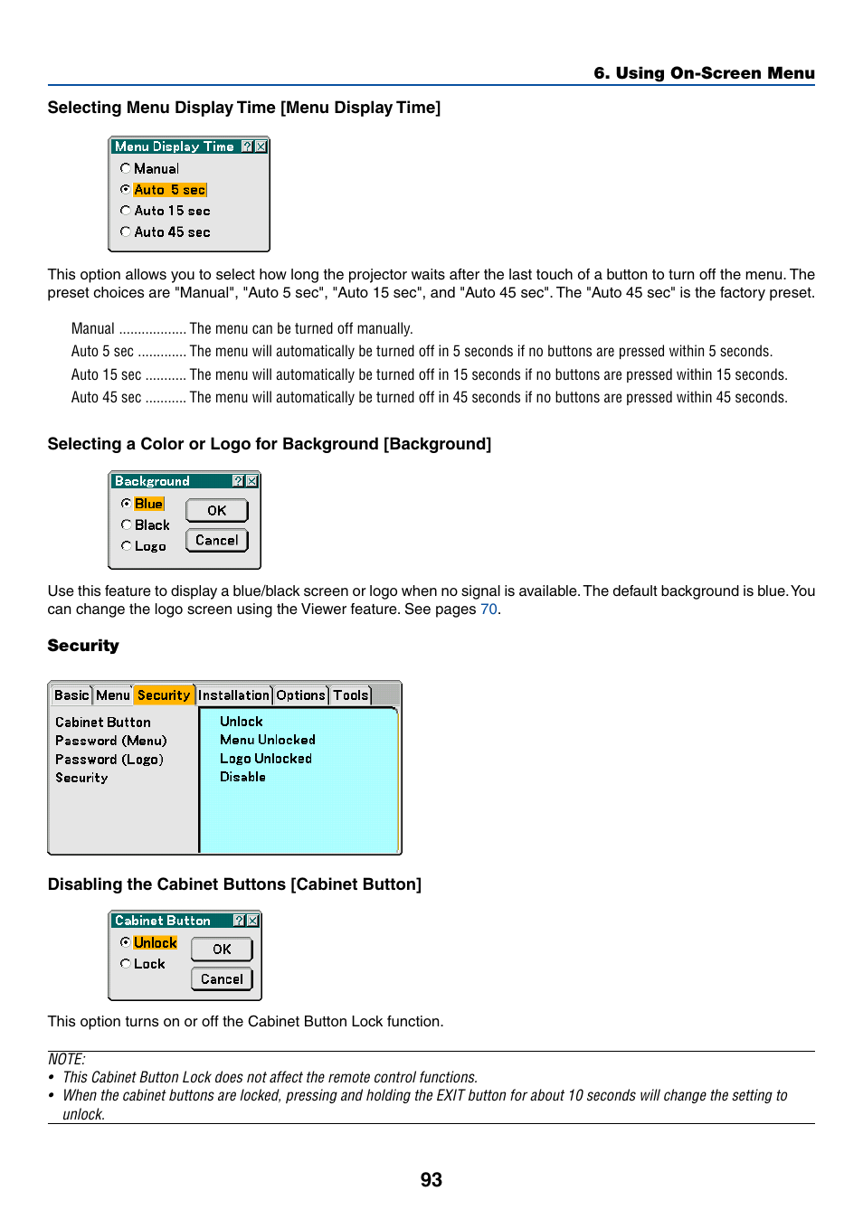 Security | NEC LT245 User Manual | Page 100 / 145