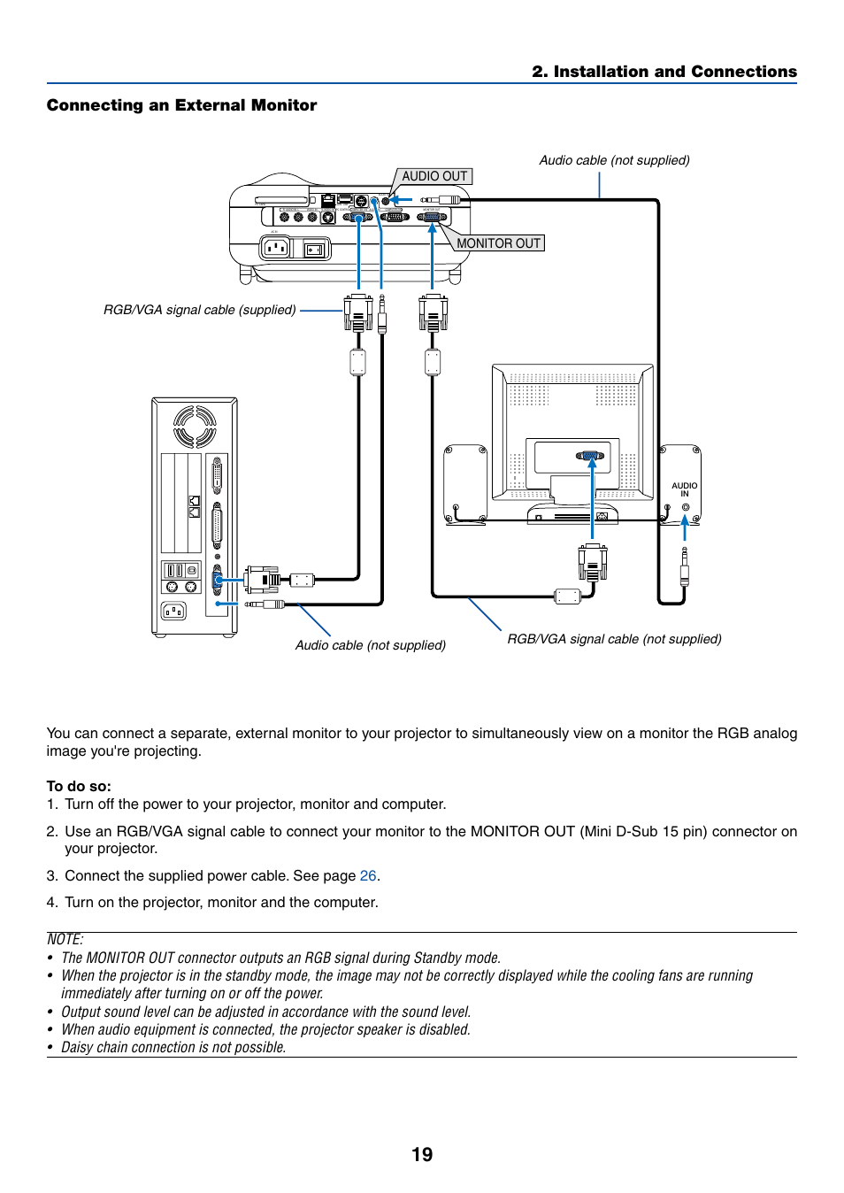 Connecting an external monitor | NEC LT245 User Manual | Page 26 / 145
