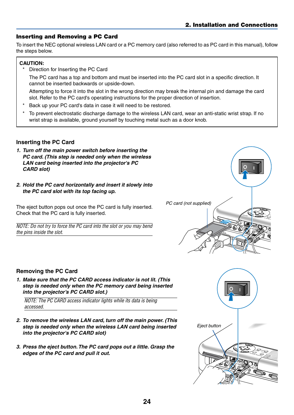 Inserting and removing a pc card | NEC LT245 User Manual | Page 31 / 145