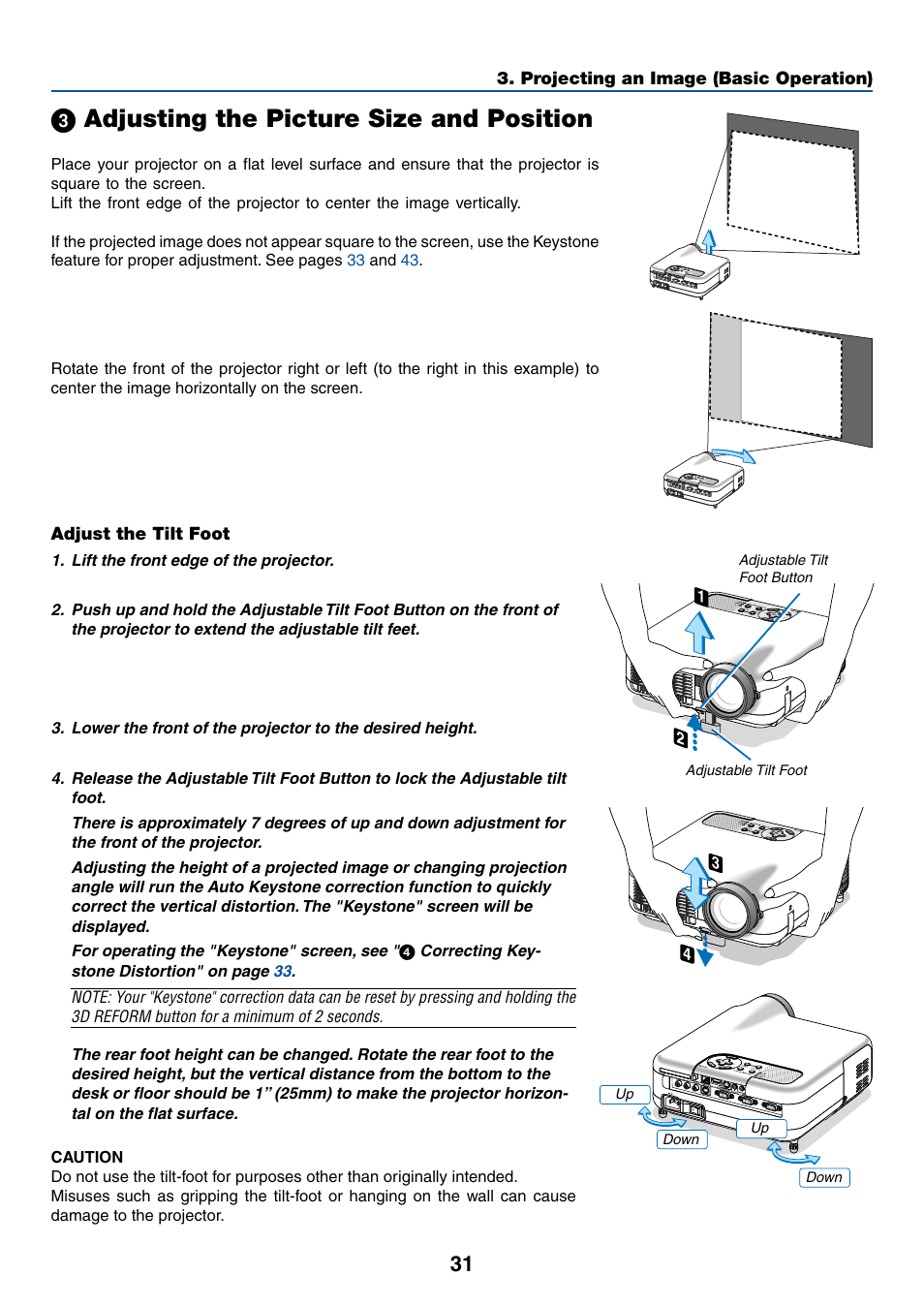 3) adjusting the picture size and position, ᕣ adjusting the picture size and position | NEC LT245 User Manual | Page 38 / 145