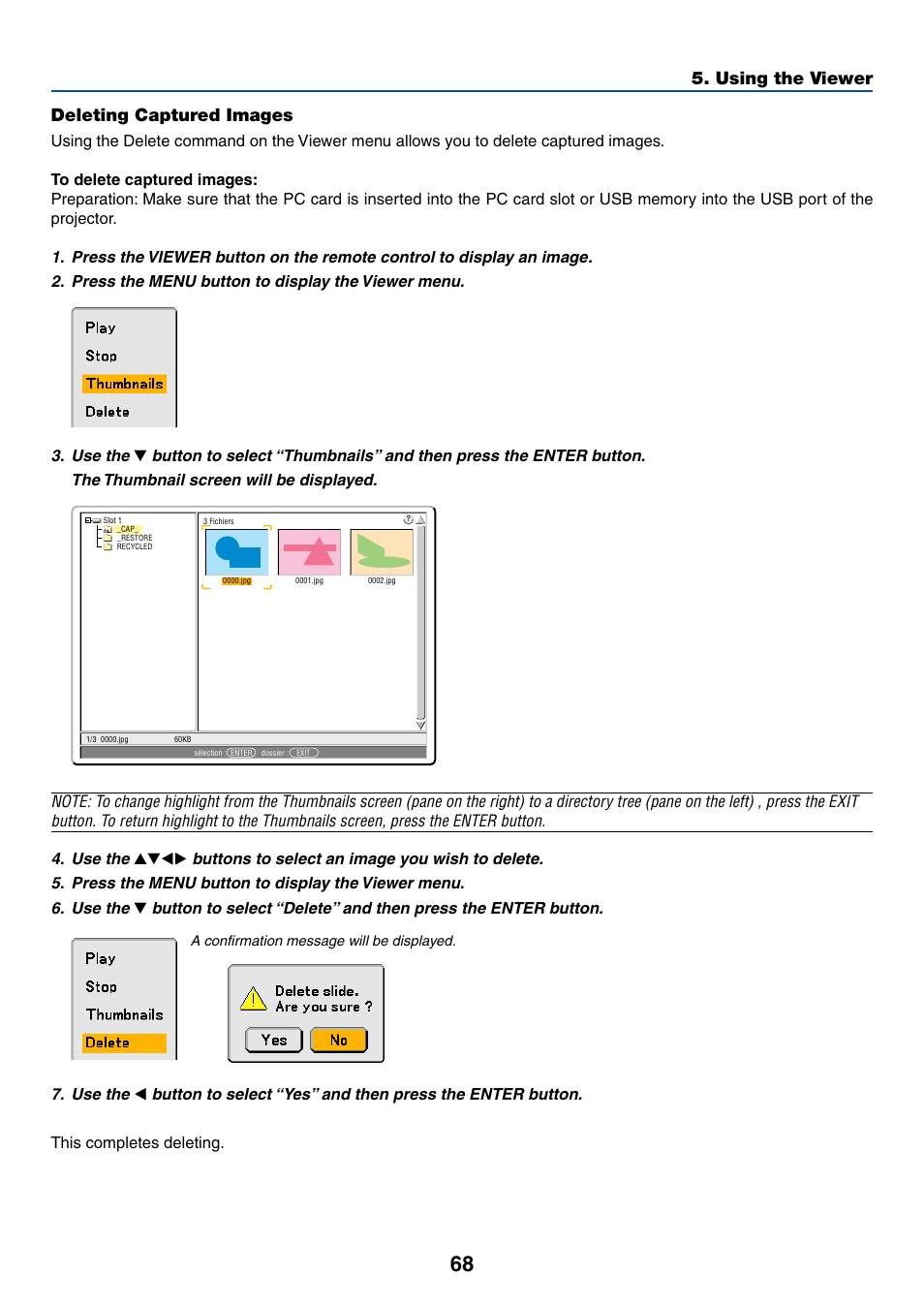 Using the viewer deleting captured images | NEC LT245 User Manual | Page 75 / 145