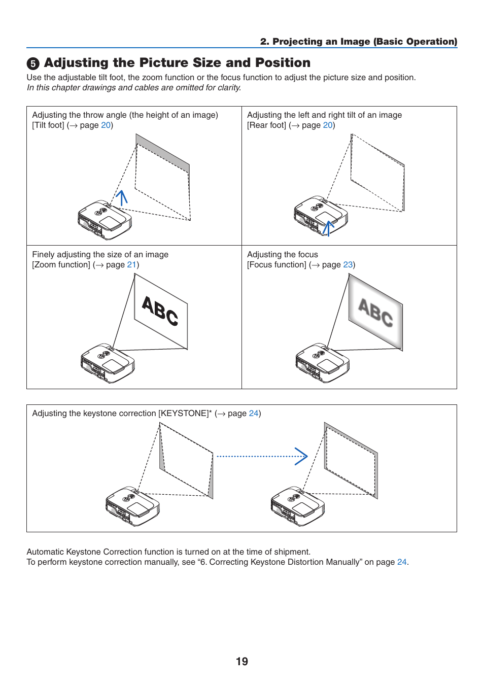 5) adjusting the picture size and position, Adjusting the picture size and position | NEC M350X User Manual | Page 29 / 155