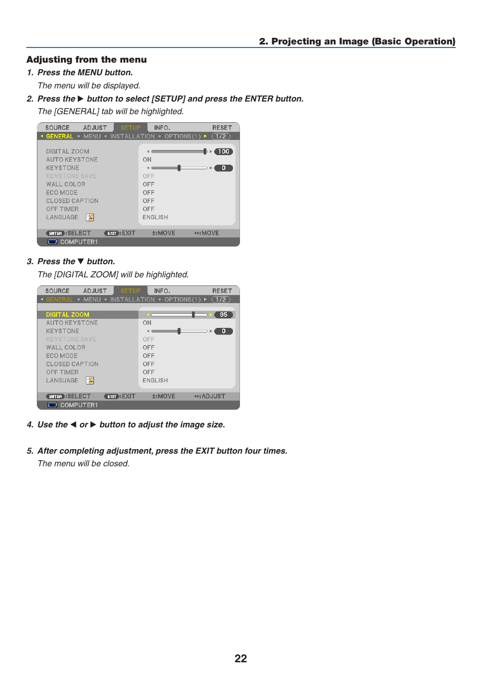 Adjusting from the menu | NEC M350X User Manual | Page 32 / 155