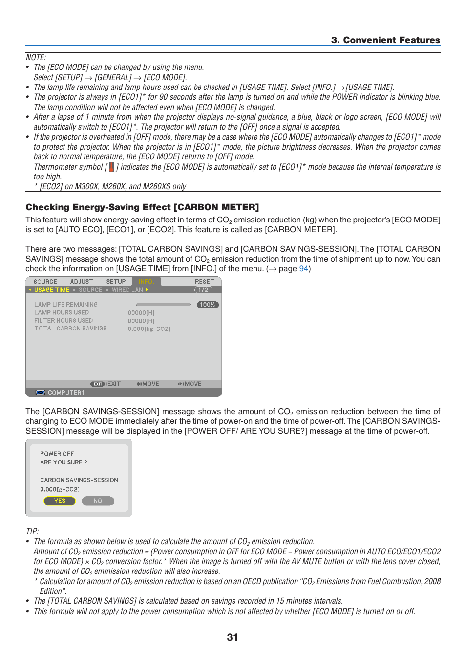 Checking energy-saving effect [carbon meter | NEC M350X User Manual | Page 41 / 155