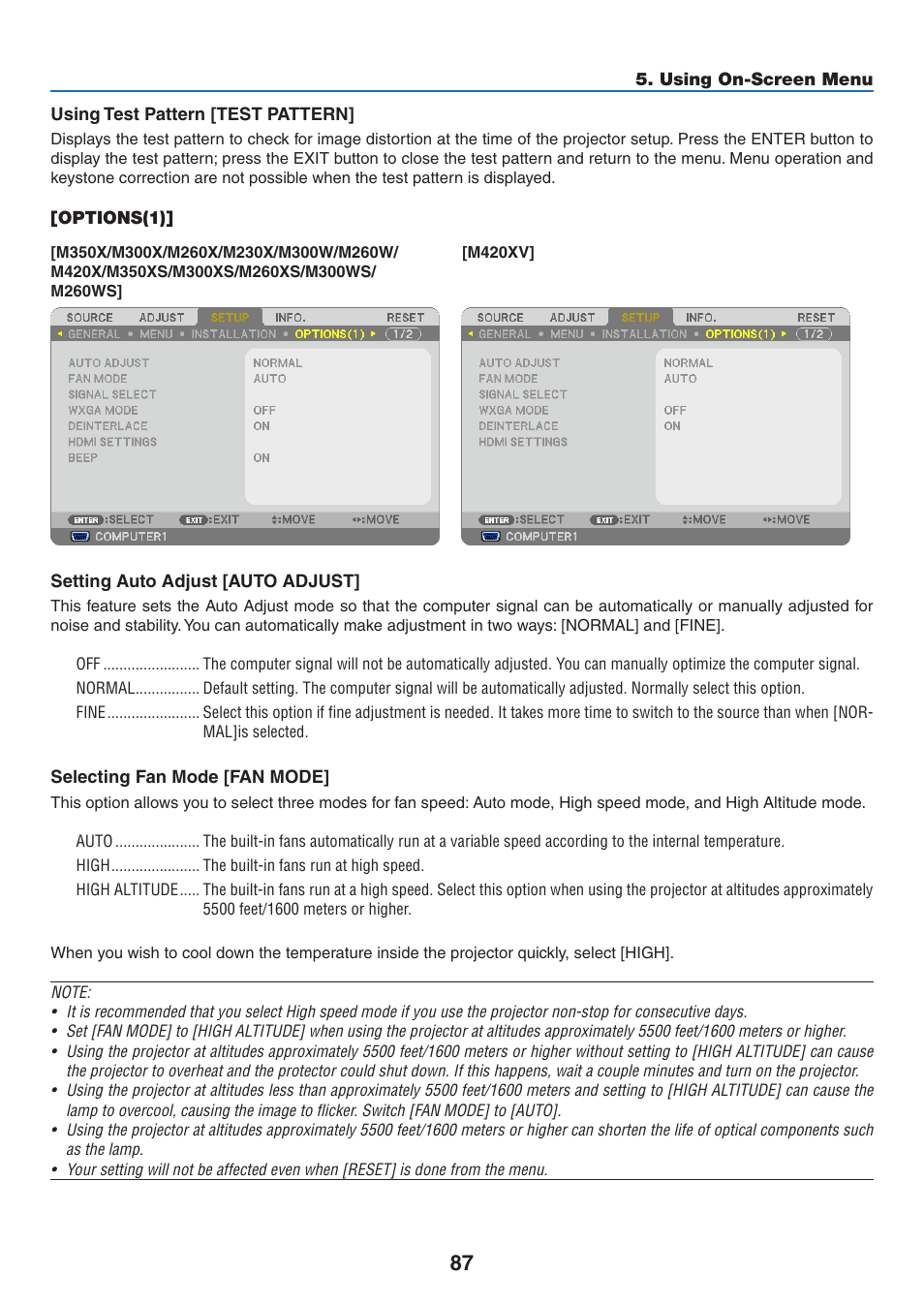 Options(1) | NEC M350X User Manual | Page 97 / 155