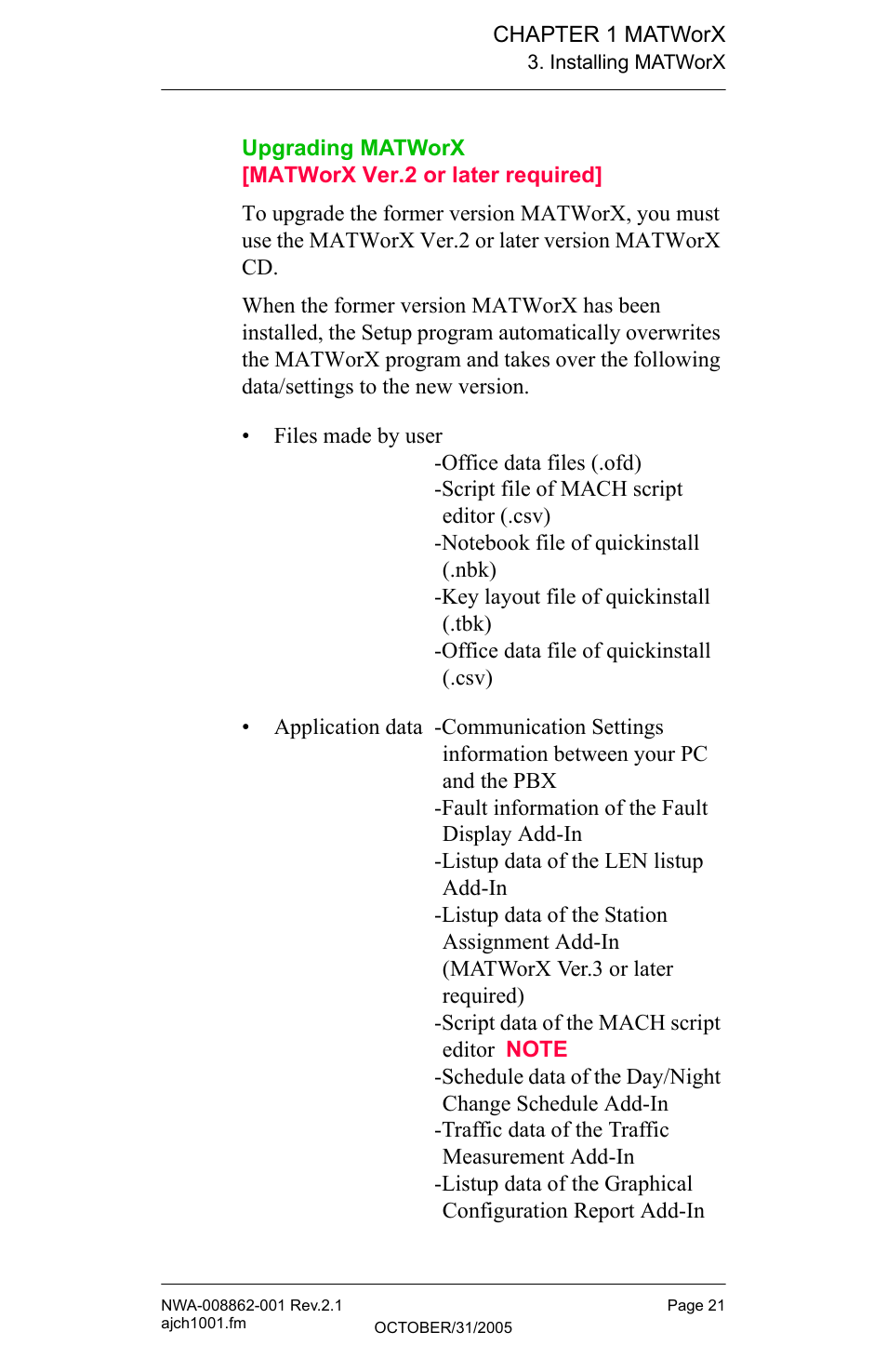 Upgrading matworx | NEC MATWORX NWA-008862-001 User Manual | Page 27 / 66